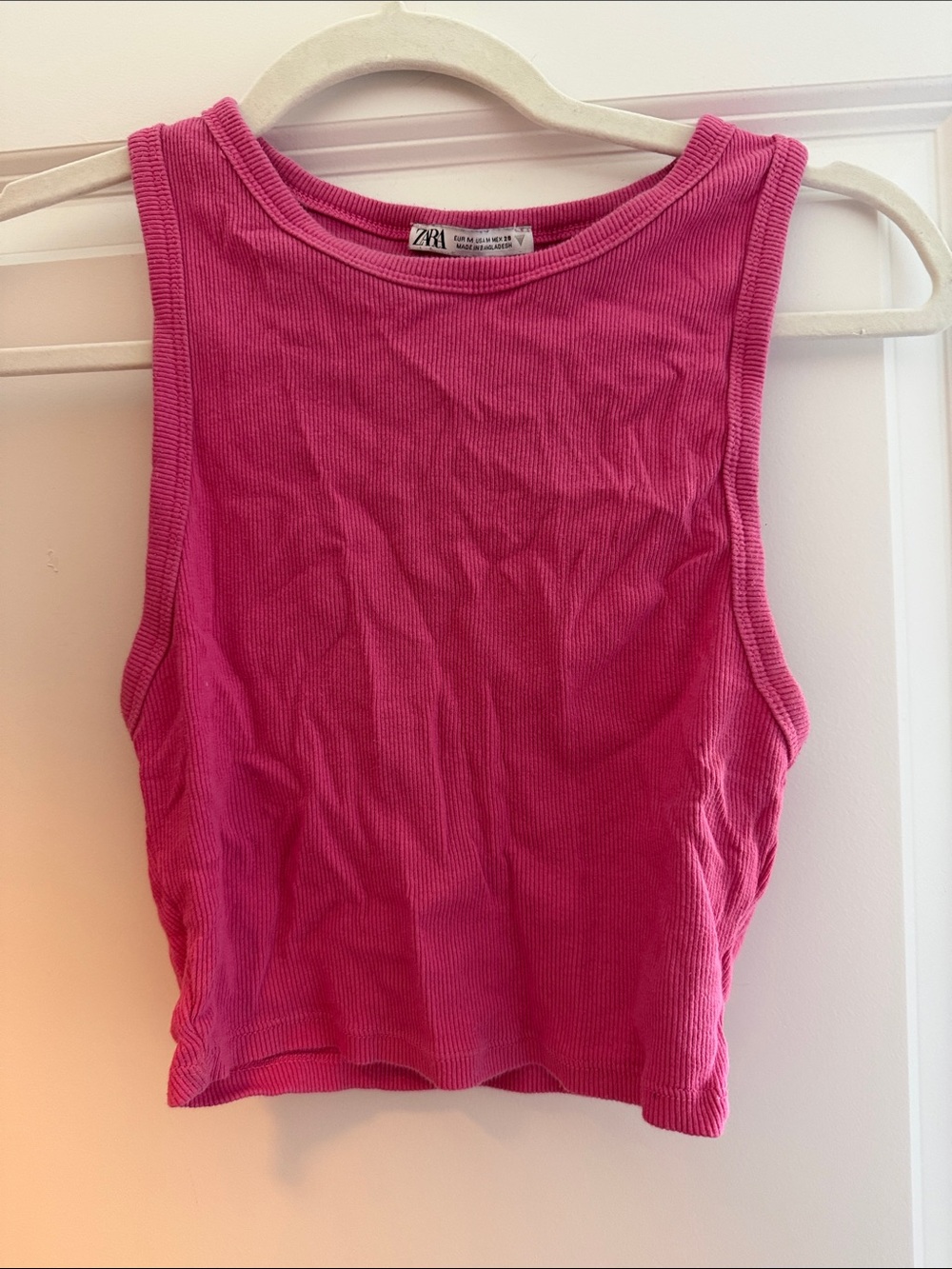 Zara Hot Pink Ribbed Cropped Tank